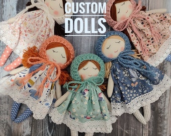 Custom rag doll girl Made to order personalized doll Baby's first doll Textile toddler doll Christmas first doll handmade Gift granddaughter