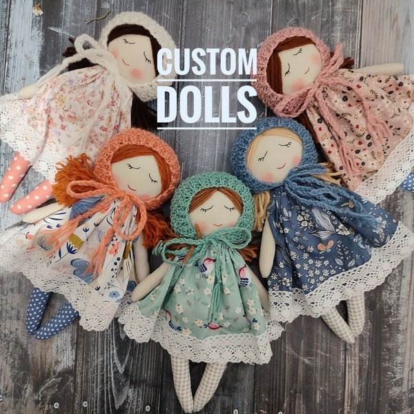 Custom rag doll girl Made to order personalized doll Baby's first doll Textile toddler doll Christmas first doll handmade Gift granddaughter