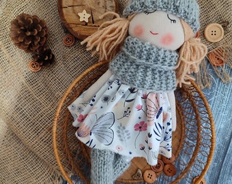 Sleeping eyes rag doll girl blonde hair Textile first doll handcraft Cloth doll for little girls Fabric soft doll with removable clothes