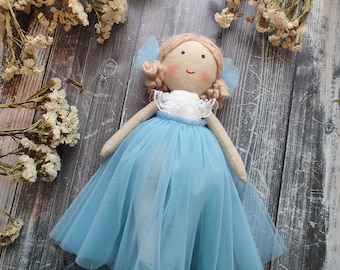 Flower girl doll 12" Proposal girl doll with blue dress First Communion doll Little princess doll Textile Wedding doll