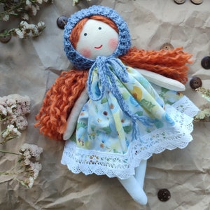 Handmade fabric doll girl with red hair and removable clothes Rag first doll personalized Cloth toddler doll 12 image 4