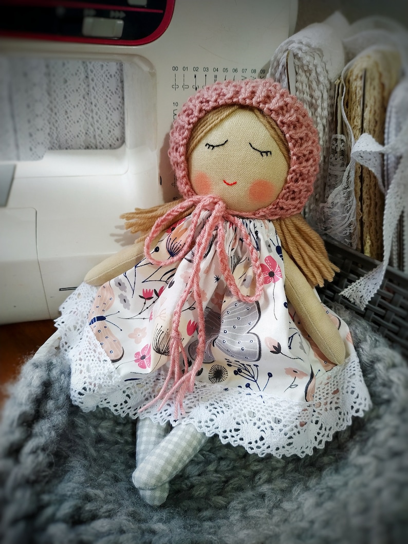 First Doll Baby Bonnet Handmade Fabric Doll Personalized Rag - Etsy