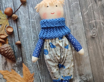 Cloth doll boy handmade with light hair Baby's first doll boy Fabric doll boy with clothes Rag baby doll boy