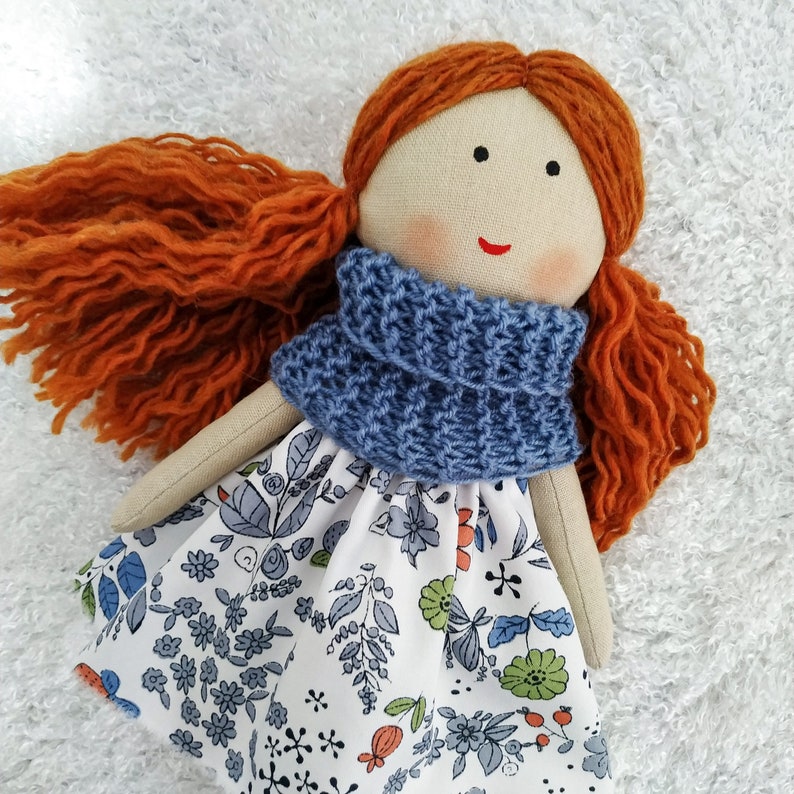 Cloth doll girl Textile first doll Rag doll girl with red hair Fabric soft doll Birthday gift to granddaughter image 4