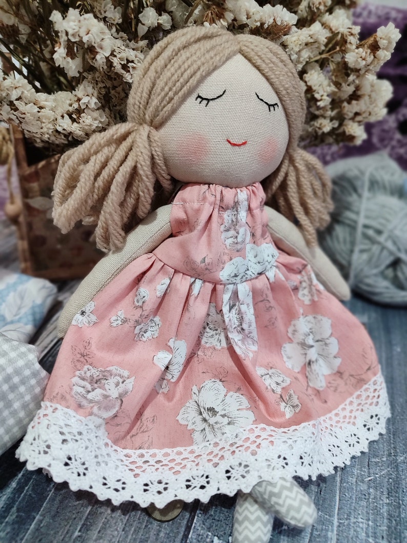 Personalised rag doll girl Baby first doll Cloth doll for kids First birthday gift Doll for one year Children friendly New baby gift image 6