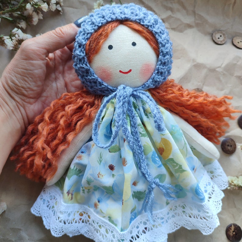 Handmade fabric doll girl with red hair and removable clothes Rag first doll personalized Cloth toddler doll 12 image 7