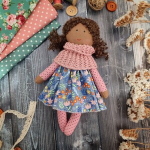 American dark skin cloth doll Black skin rag doll Brown skin first baby doll Biracial handmade soft doll with clothes image 8