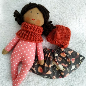 Dark skin soft doll with clothes Black skin rag doll girl Brown skin first baby doll Biracial handmade cloth doll image 7