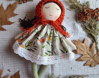 Handmade fabric doll personalized Rag first doll girl for baby Textile heirloom doll