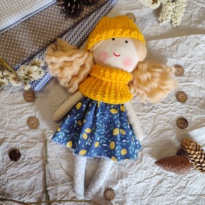 Blonde wavy hair rag doll personalized Handmade cloth doll for little girl doll image 5