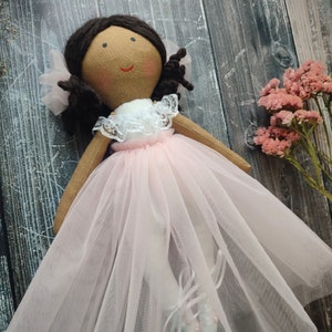 Flower girl doll black skin Ballerina brown skinned doll Princess dark skin doll African American proposal doll Dancing Girl Latino rag doll image 2