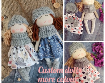 Custom modern rag doll 12 inch Made to order personalized doll Customised toddler toy Fabric doll with removable clothes