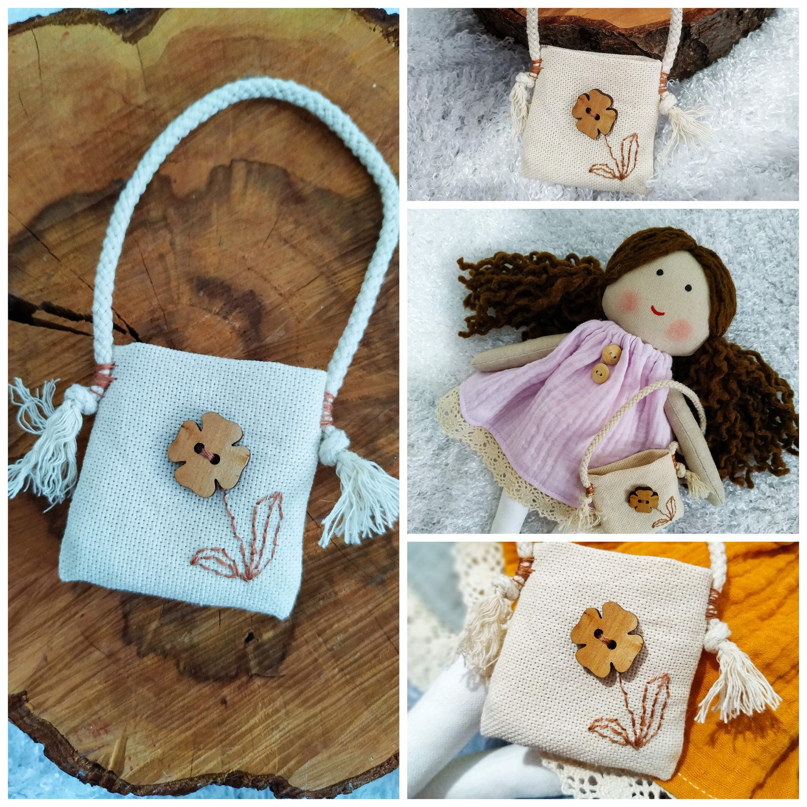 Cotton bag for doll Miniature handbag Handmade eco friendly Etsy
