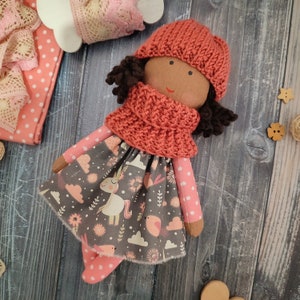 Dark skin soft doll with clothes Black skin rag doll girl Brown skin first baby doll Biracial handmade cloth doll image 3