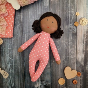 Dark skin soft doll with clothes Black skin rag doll girl Brown skin first baby doll Biracial handmade cloth doll image 6