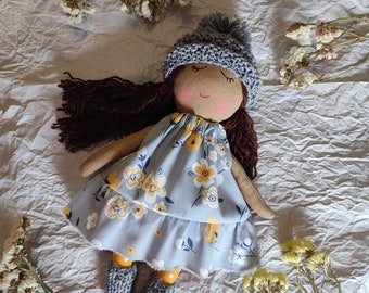 Personalized rag doll brown skin with clothes, First baby doll dark skin, Biracial rag doll, American African cloth doll handmade