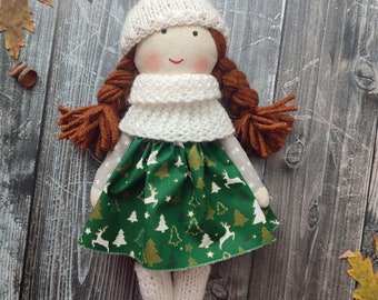 Christmas handmade rag doll girl Christmas first doll for toddlers