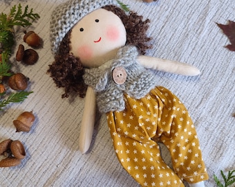 Rag doll girl handmade Dress up doll Fabric doll personalized Soft doll for girl Textile Heirloom doll with clothes