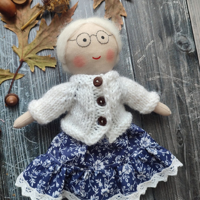 Grandmother rag doll handmade Heirloom granny doll fabric Cloth gramma doll with glasses image 2