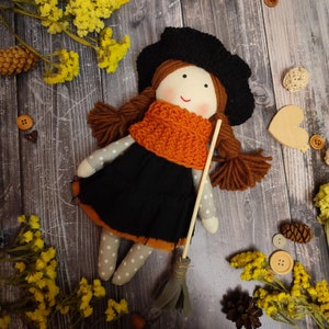 Halloween witch doll handmade Rag doll witch Textile heirloom Halloween doll