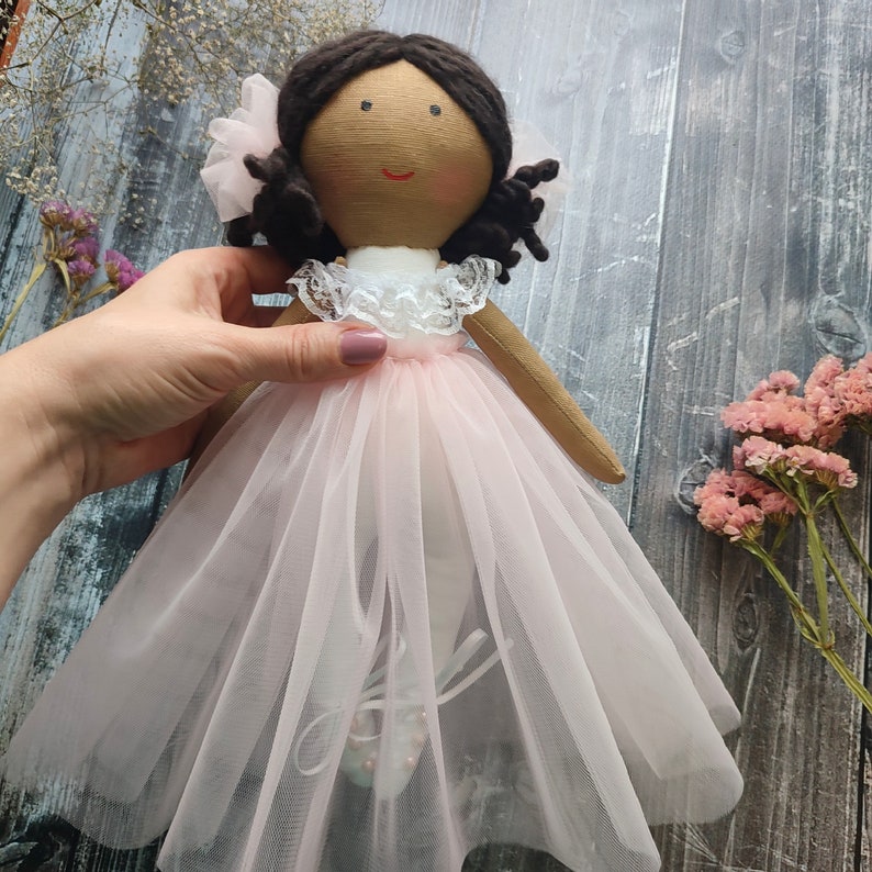 Flower girl doll black skin Ballerina brown skinned doll Princess dark skin doll African American proposal doll Dancing Girl Latino rag doll image 4