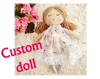 Custom rag doll girl Look alike doll Design your own rag doll Custom cloth doll Baby's first doll Made to order personalized doll