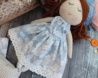 Baby's first doll handmade, Cloth doll for little girls, First birthday gift, Rag doll for one year, New baby gift