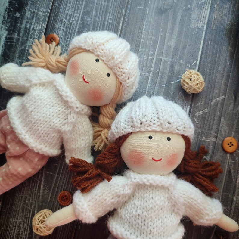 Handmade rag doll girl with knitted sweater and cotton pants Christmas gift doll for granddaughter Little girl doll personalized image 7