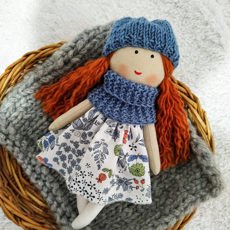 Cloth doll girl Textile first doll Rag doll girl with red hair Fabric soft doll Birthday gift to granddaughter image 3