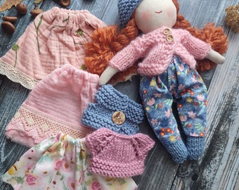 Handmade rag doll girl with clothes Personalised cloth doll with wardrobe Dolls outfit set with fabric doll