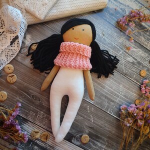 Multiracial rag doll girl handmade with removable clothes Asian cloth doll with long black hair Latino personalized soft doll image 8
