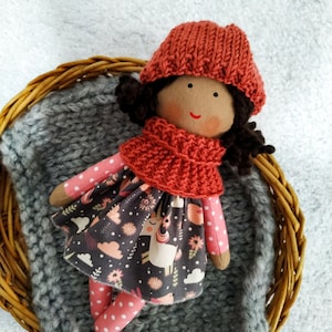 Dark skin soft doll with clothes Black skin rag doll girl Brown skin first baby doll Biracial handmade cloth doll image 1