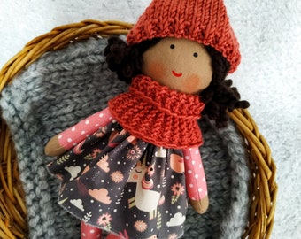 Dark skin soft doll with clothes Black skin rag doll girl Brown skin first baby doll Biracial handmade cloth doll