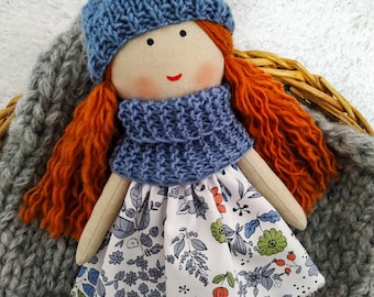 Cloth doll girl Textile first doll Rag doll girl with red hair Fabric soft doll Birthday gift to granddaughter