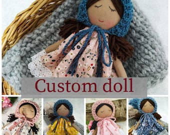 Custom rag doll girl dark skin Made to order personalized doll Baby's first doll black skin African American doll Cloth doll handmade