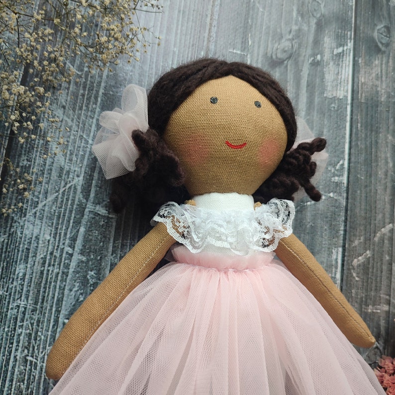 Flower girl doll black skin Ballerina brown skinned doll Princess dark skin doll African American proposal doll Dancing Girl Latino rag doll image 5