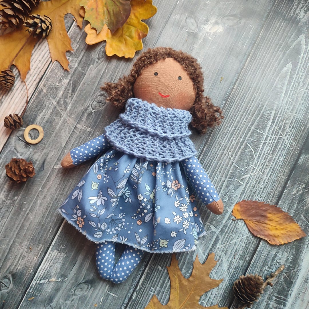 Dark Skin Fabric Doll With Wavy Hair Multiracial Baby's First Rag Doll ...