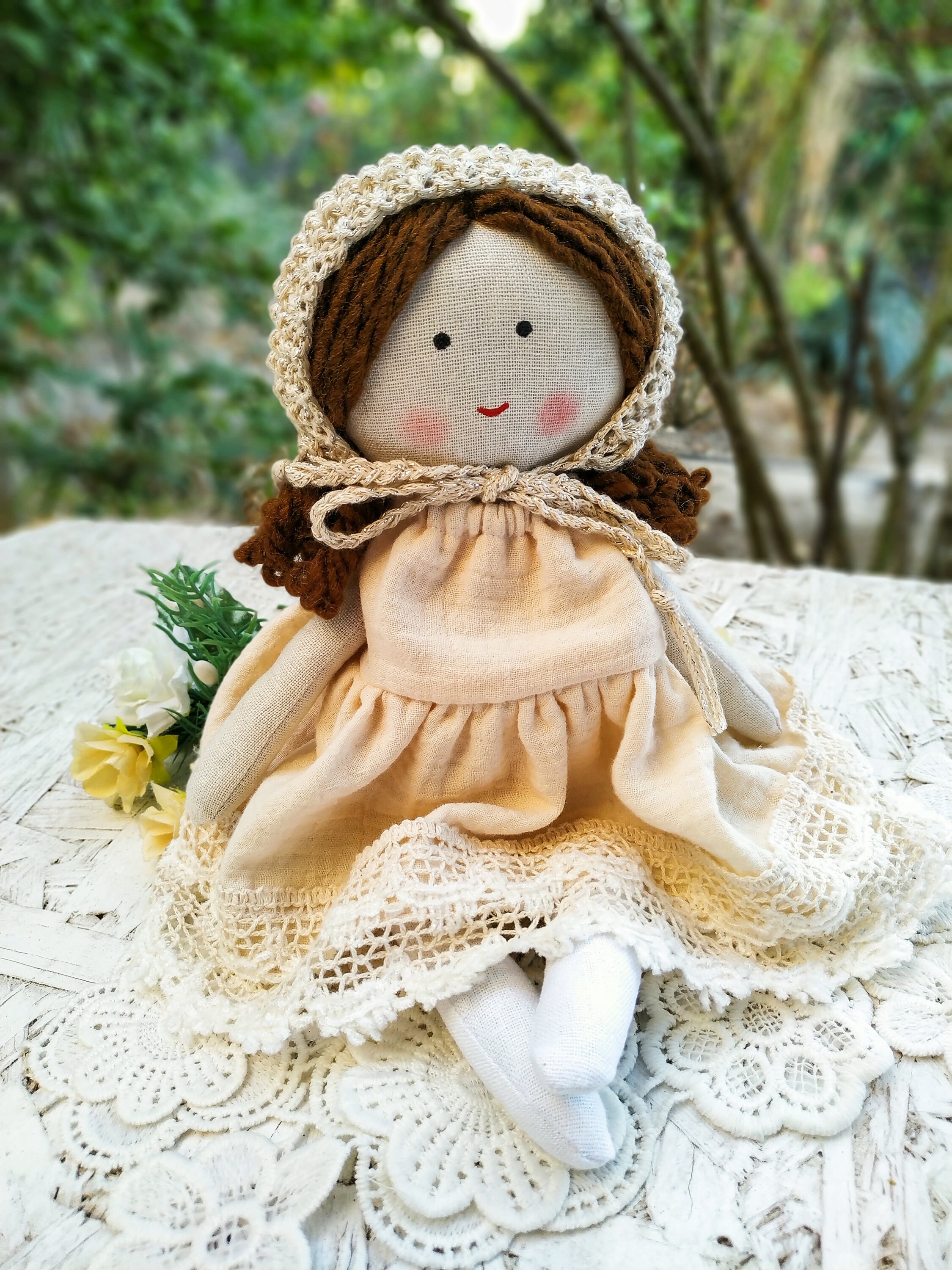 Cloth doll baby bonnet Fabric doll personalized Rag doll girl | Etsy