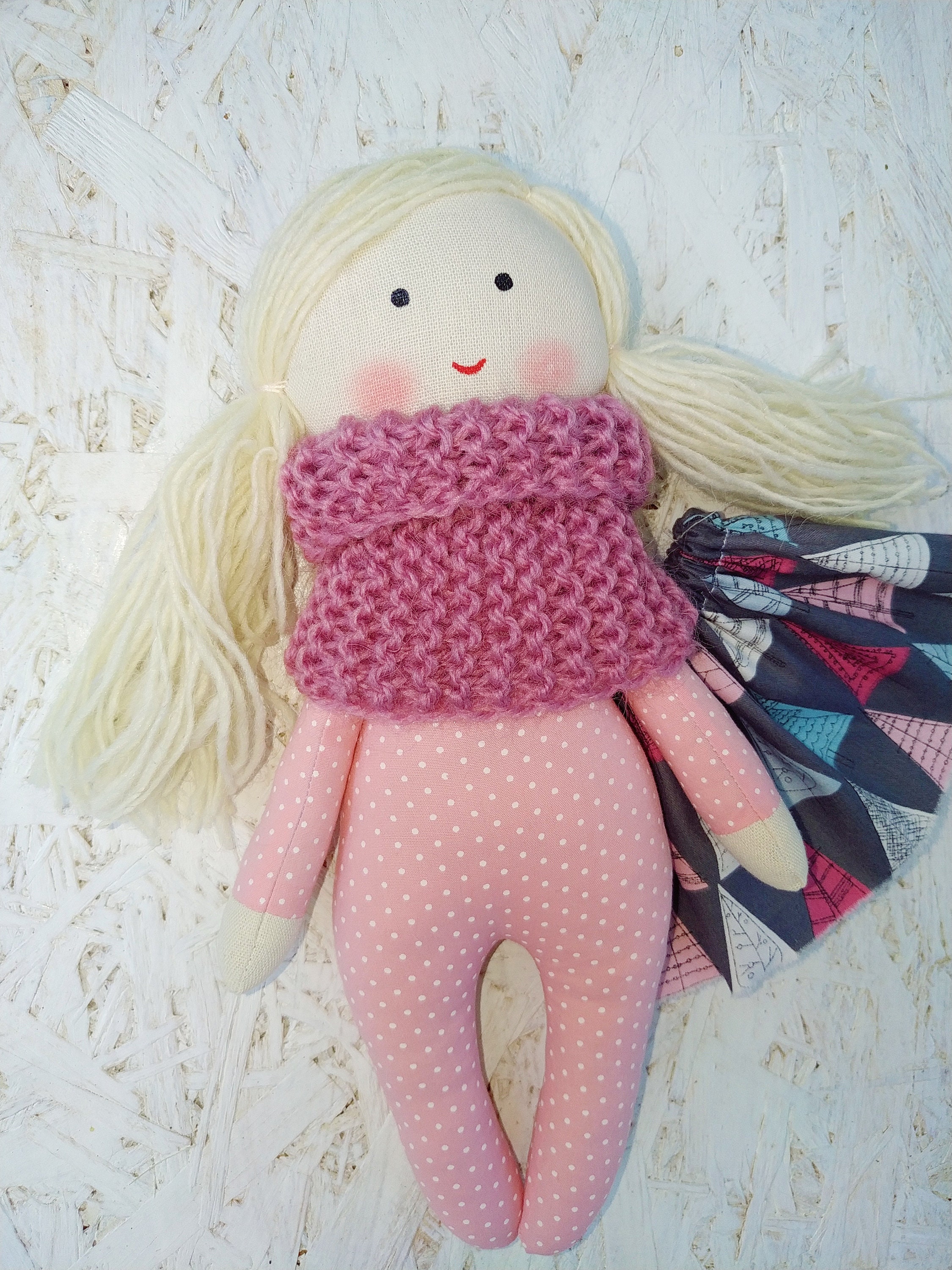 Handmade rag doll girl with blond hair Fabric soft doll | Etsy