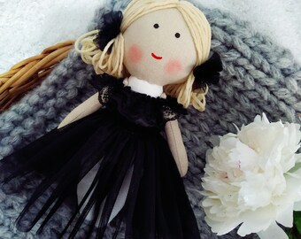 Flower girl doll proposal Ballerina doll black dress Princess doll Halloween doll toy Cloth doll handmade Flower girl gift rag doll