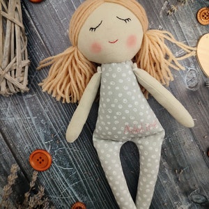 Handmade fabric doll girl Autumn rag doll Textile first doll Cloth doll with blond hair Soft doll with sleeping eyes Granddaughter gift image 7