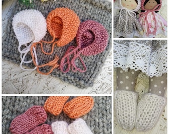 Knitted bonnet for doll 11&quot; - 12&quot; Socks for doll Baby bonnet for doll Handmade accessories for doll Knitted hat