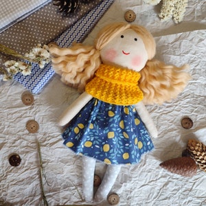 Blonde wavy hair rag doll personalized Handmade cloth doll for little girl doll image 2