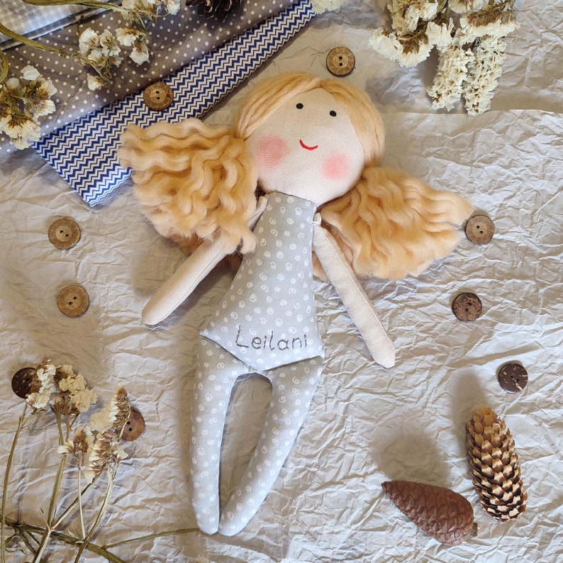 Blonde wavy hair rag doll personalized Handmade cloth doll for little girl doll image 3