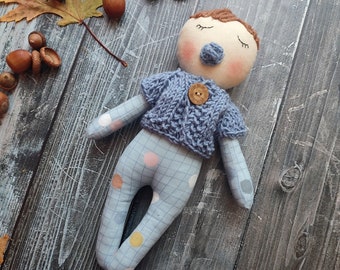 First baby rag doll boy Toddler doll boy with pacifier Swaddle baby doll fabric Newborn baby soft doll