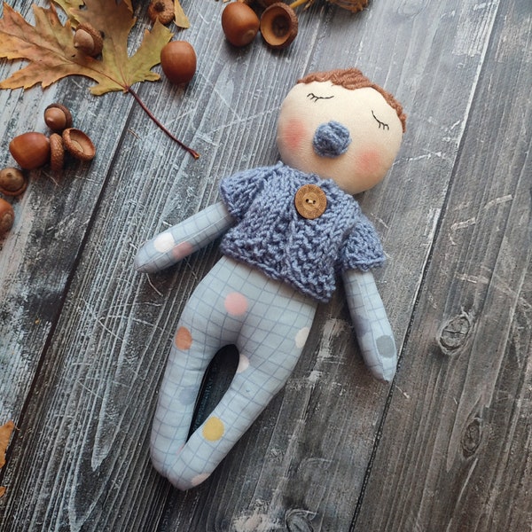 First baby rag doll boy Toddler doll boy with pacifier Swaddle baby doll fabric Newborn baby soft doll