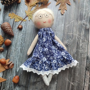 Grandmother rag doll handmade Heirloom granny doll fabric Cloth gramma doll with glasses image 3