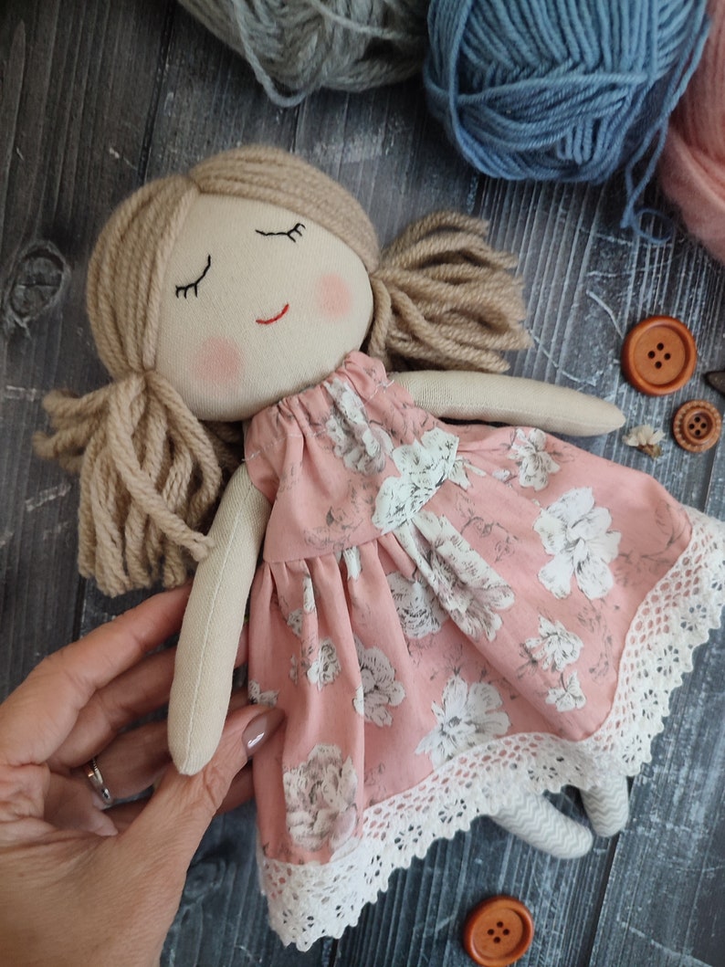 Personalised rag doll girl Baby first doll Cloth doll for kids First birthday gift Doll for one year Children friendly New baby gift image 5