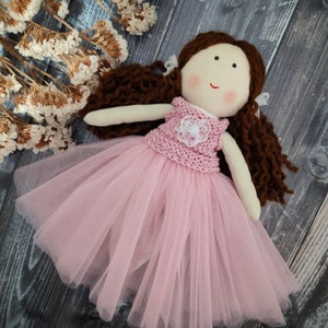 Custom beautiful rag doll 12 inch with tule dress Flower girl doll gift First communion doll fabric Princess rag doll image 2