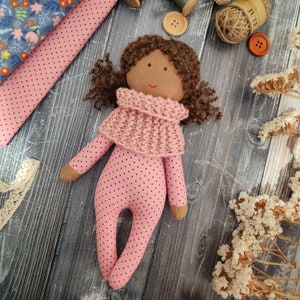 American dark skin cloth doll Black skin rag doll Brown skin first baby doll Biracial handmade soft doll with clothes image 5